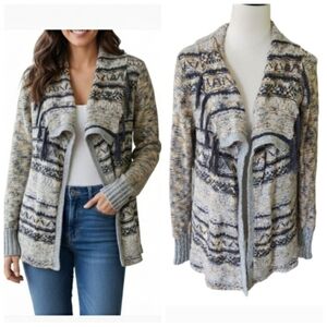 BKE women's striped alpaca wool open cardigan sweater with tassels size large